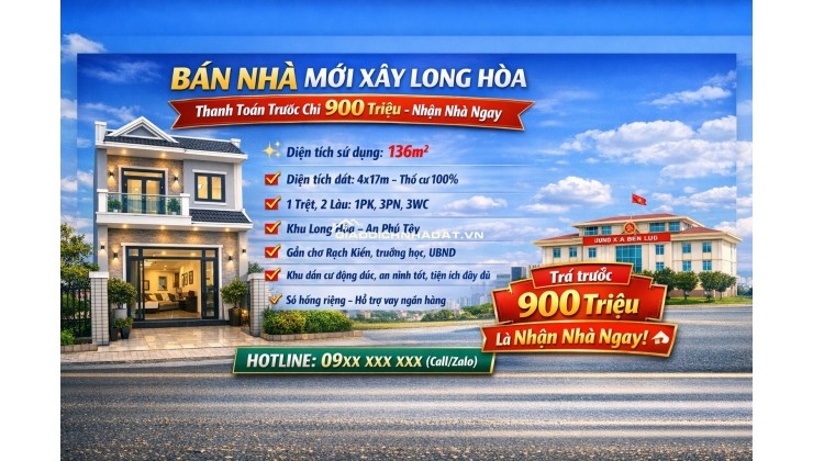Bán nhà mới xây 3 tầng Long Hòa, thanh toán trước chỉ 900 triệu, nhận nhà ngay.